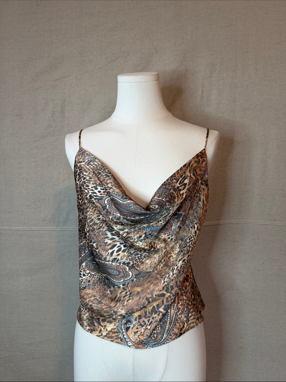 NWT L'AGENCE Brown Paisley & Animal Print Cowl Neck Camisole